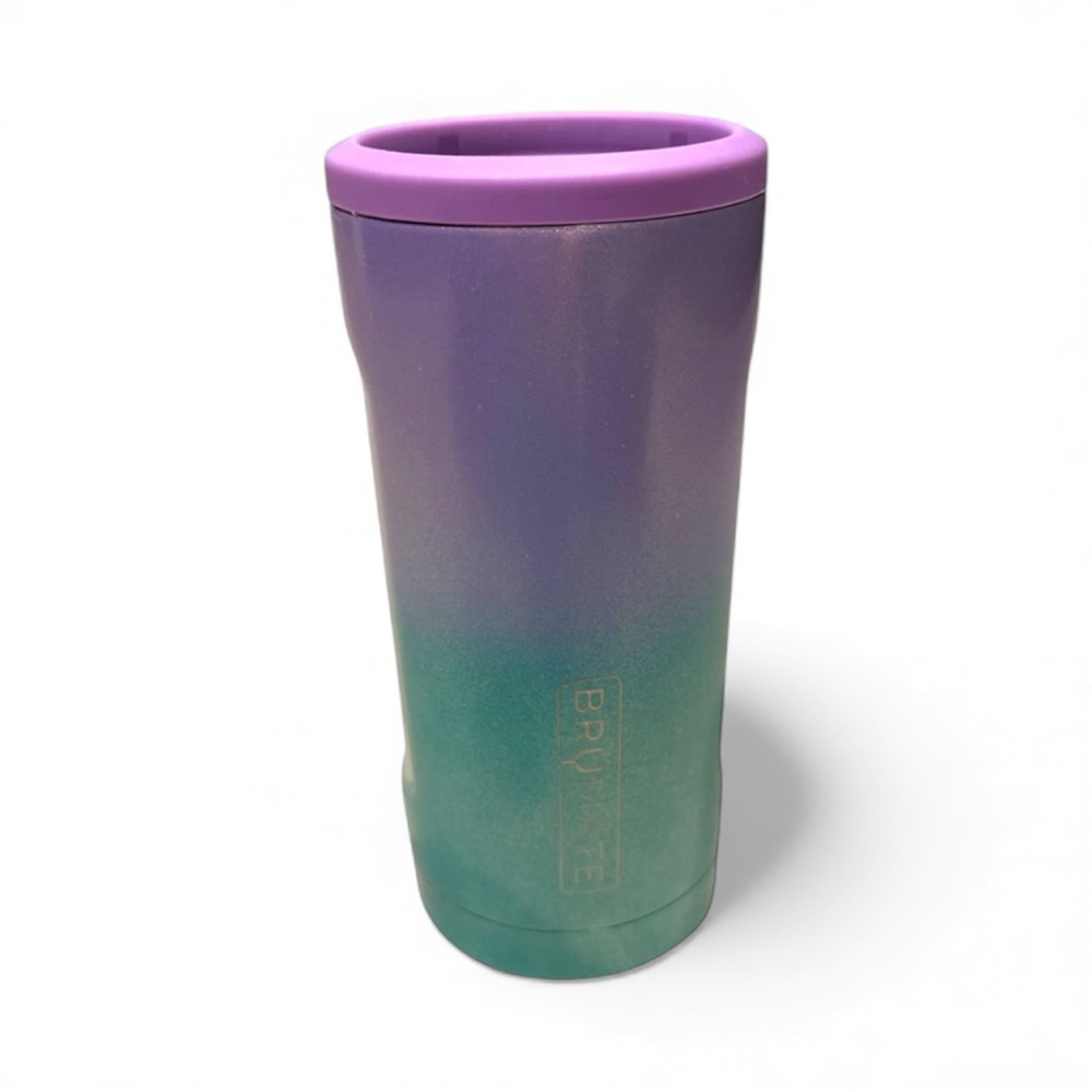 BrüMate Slim Can Holder – Purple & Teal Glitter – Fits 12oz Slim Cans – Like New